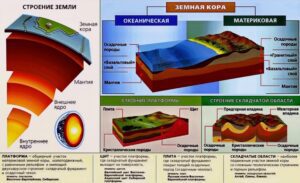 Определите на каком рисунке правильно показано строение океанической земной коры